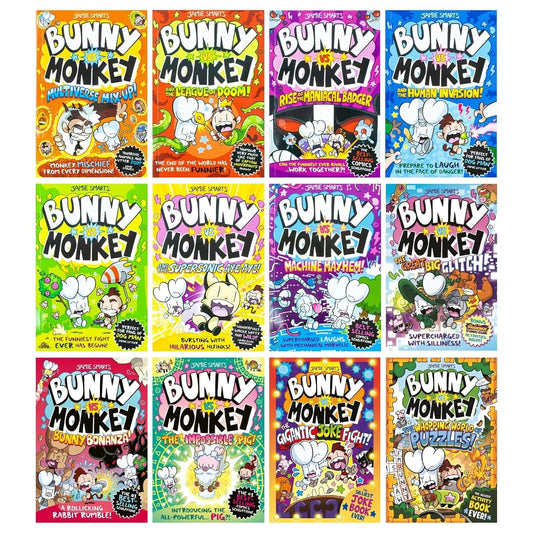 Bunny vs Monkey 12 Books Collection Set By Jamie Smart (Bunny vs Monkey, Supersonic Aye-aye, The Human Invasion, Rise of the Maniacal Badger, the League of Doom!, Multiverse Mix-up etc)